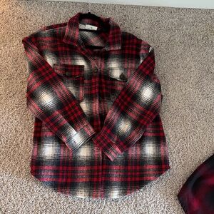 Women's Red and Black Plaid Button Down Shirt